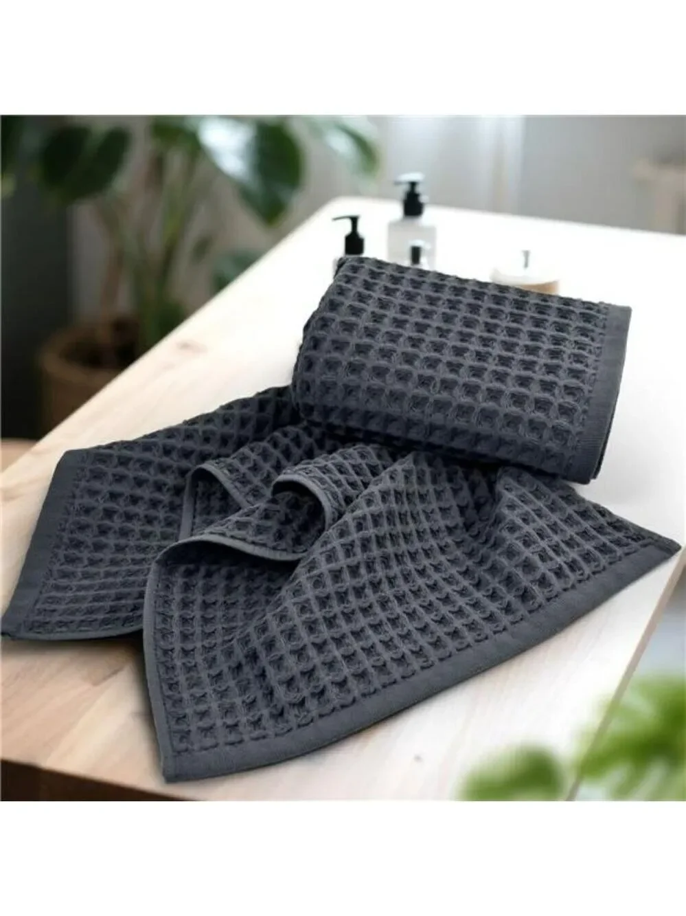 Waffle Weave Hand Towels - Charcoal (2 Pack)